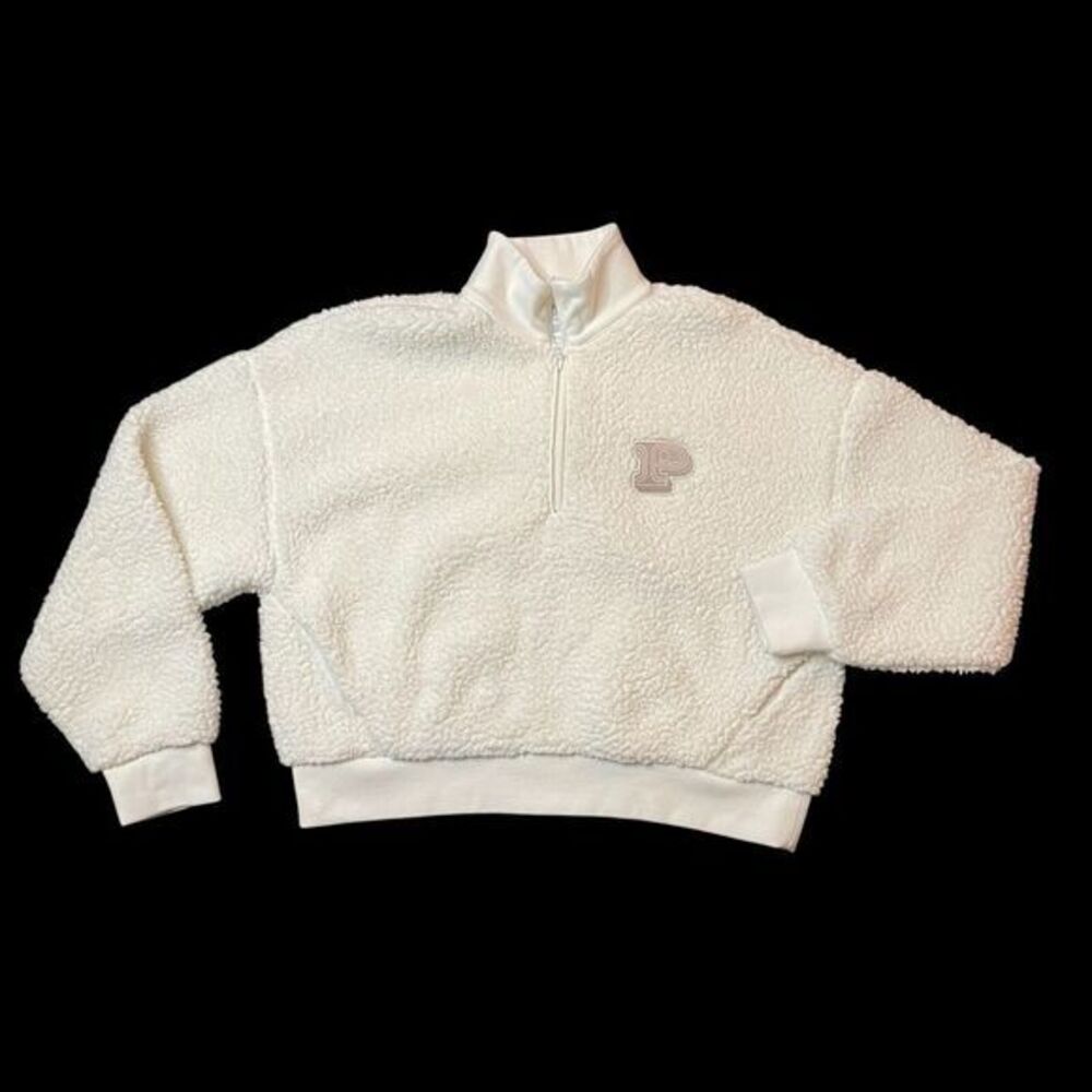 Vintage Victorias Secret Pink Fleece Pullover Ivory Sweater Womens M 1/4 Zip Y2K